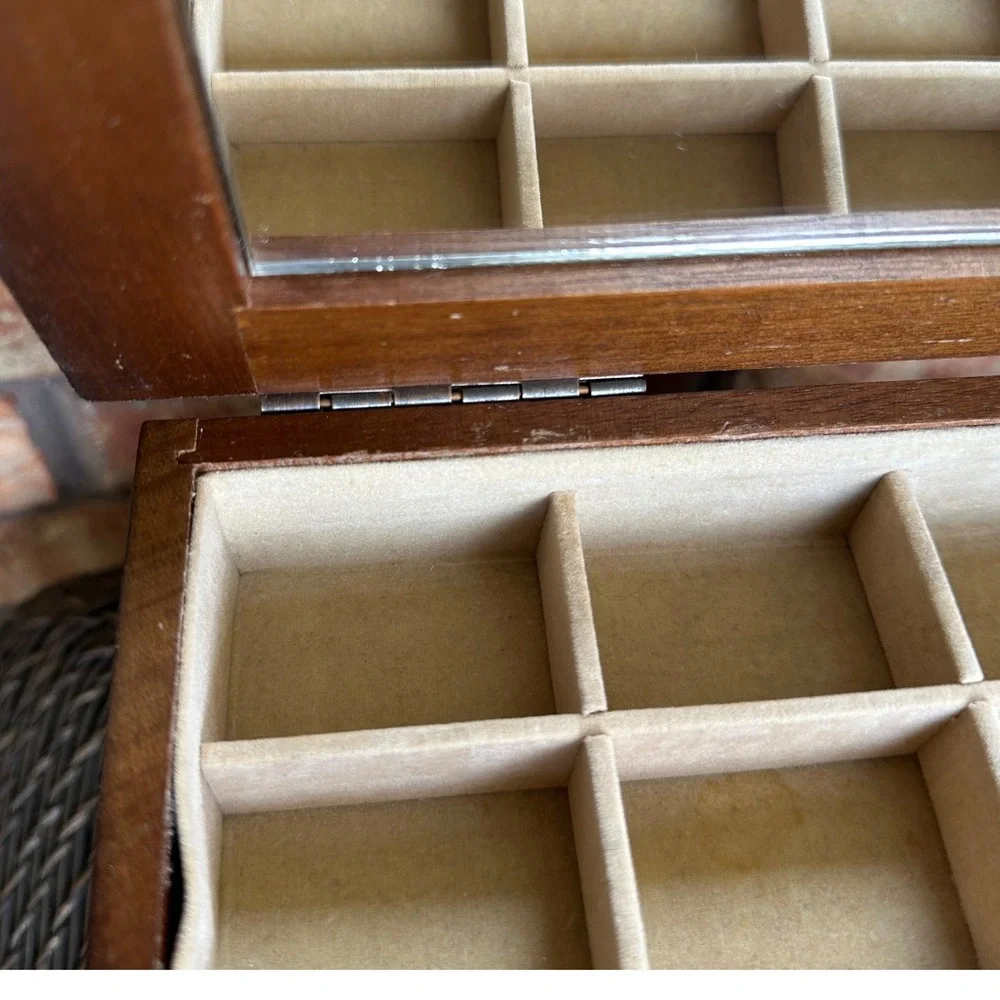 Vintage Wood Jewelry Box Armoire 5 Drawer Mirror Top Chest‎ Dark Brown Finish